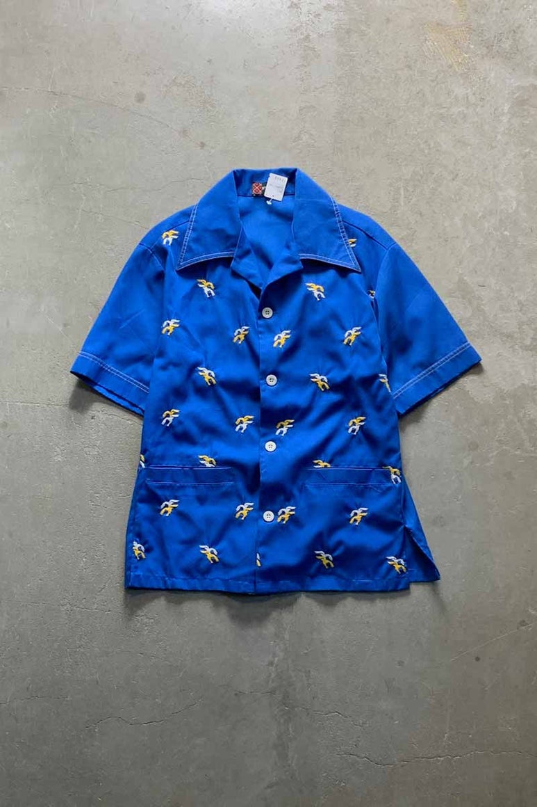 70'S S/S EMBROIDERY PAJAMA SHIRT / BLUE [SIZE: M USED]