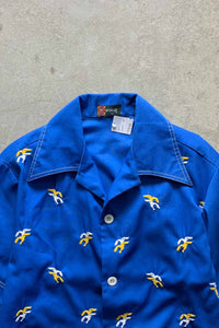 70'S S/S EMBROIDERY PAJAMA SHIRT / BLUE [SIZE: M USED]