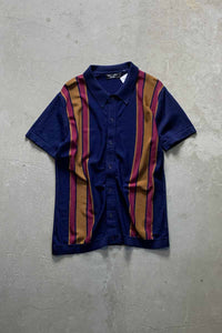 S/S DESIGN LINE KNIT SHIRT / NAVY [SIZE: M USED]