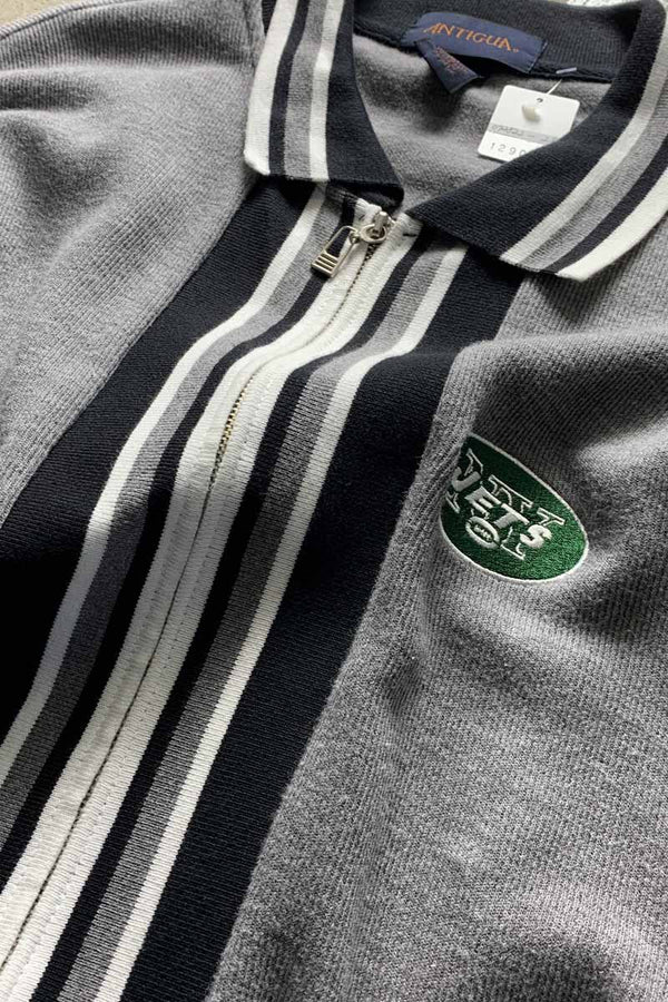 S/S NFL NY JETS LINE ZIP KNIT SHIRT / GRAY / BLACK [SIZE: XL USED]