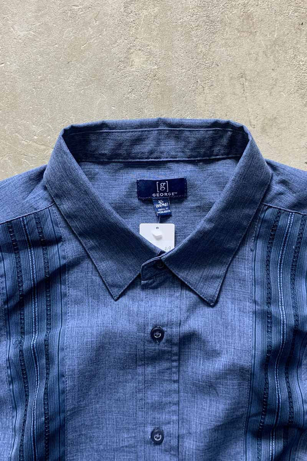 S/S STRIPE DESIGN SHIRT / NAVY [SIZE: XL USED]