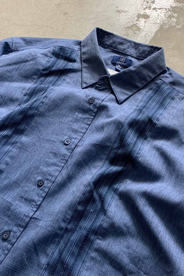 S/S STRIPE DESIGN SHIRT / NAVY [SIZE: XL USED]