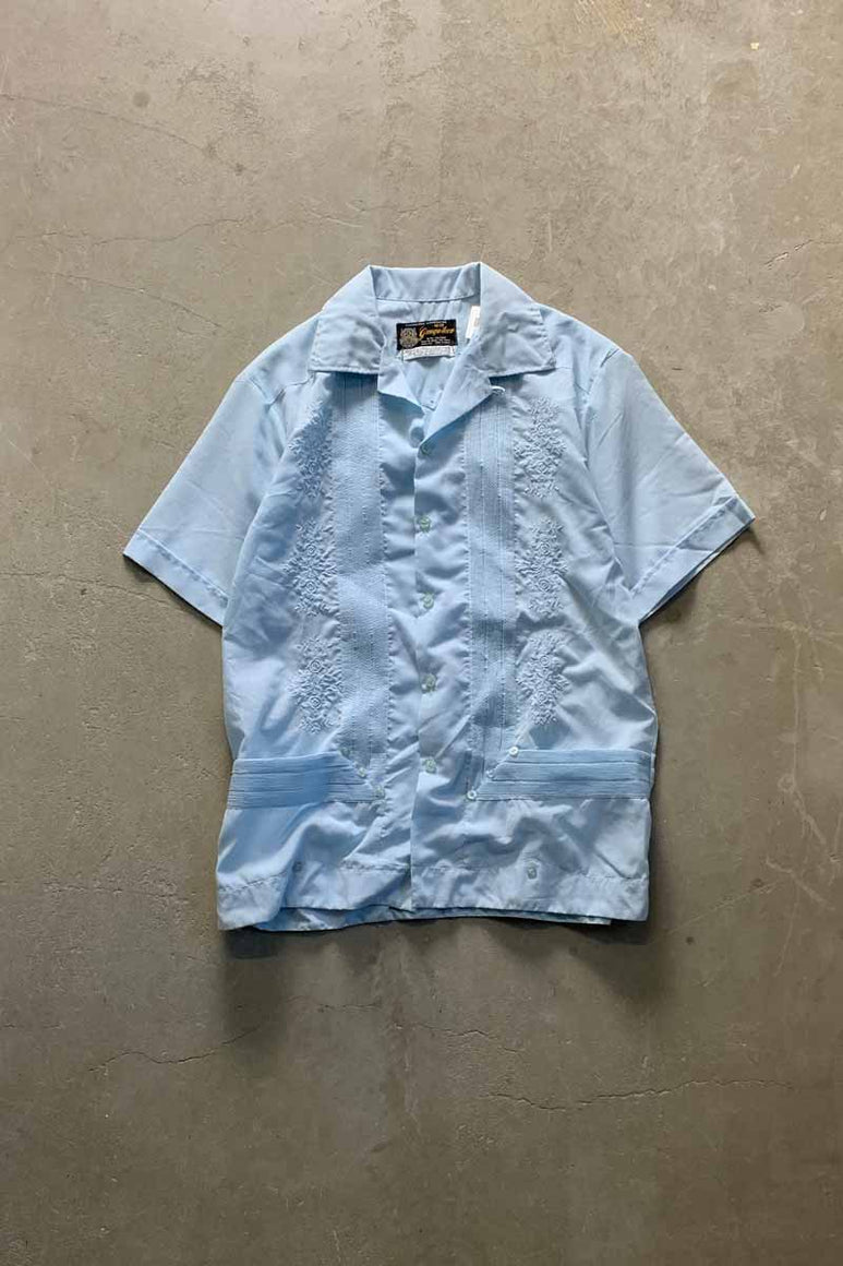 MADE IN MEXICO 80'S DESIGN EMBROIDERY CUBA SHIRT / BLUE [SIZE: M USED]