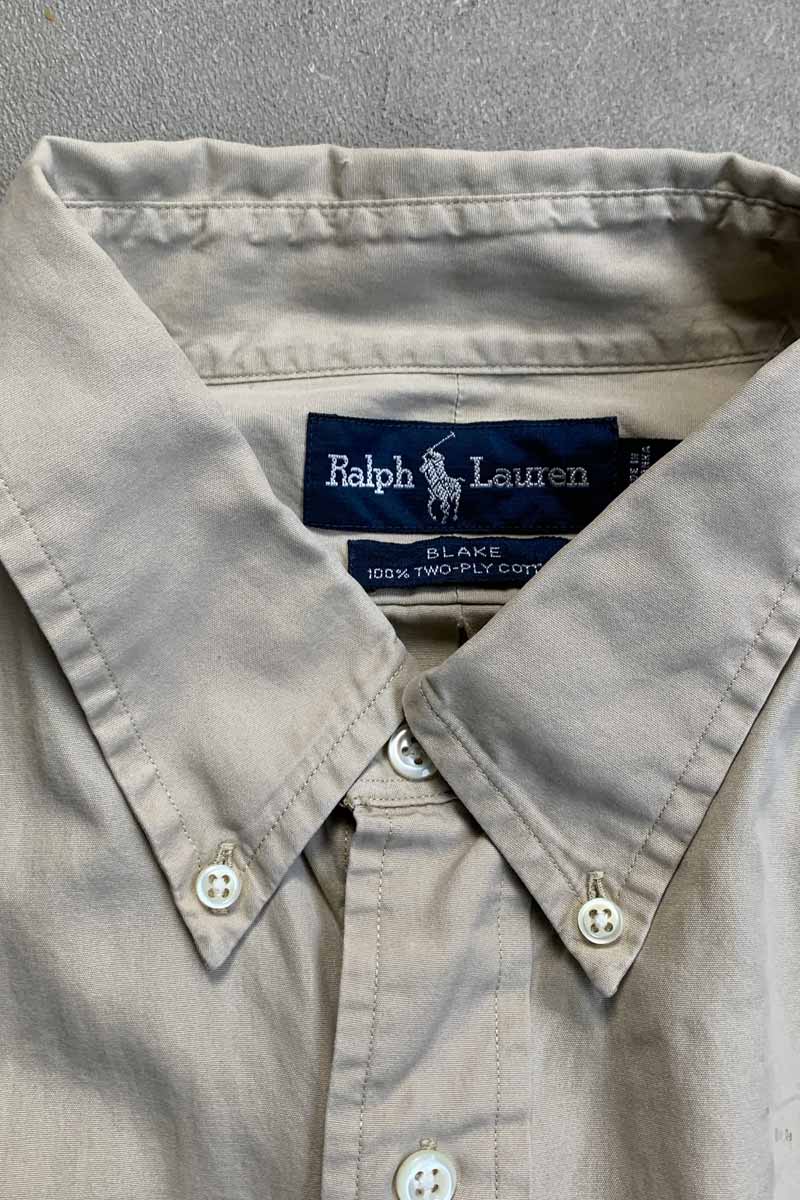90'S L/S B.D TWO-PLY COTTON BLAKE SHIRT / BEIGE [SIZE: XL USED]