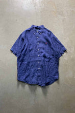 画像をギャラリービューアに読み込む, 90&#39;S S/S LINEN ONE POINT CLASSIC FIT SHIRT / NAVY [SIZE: XL USED]
