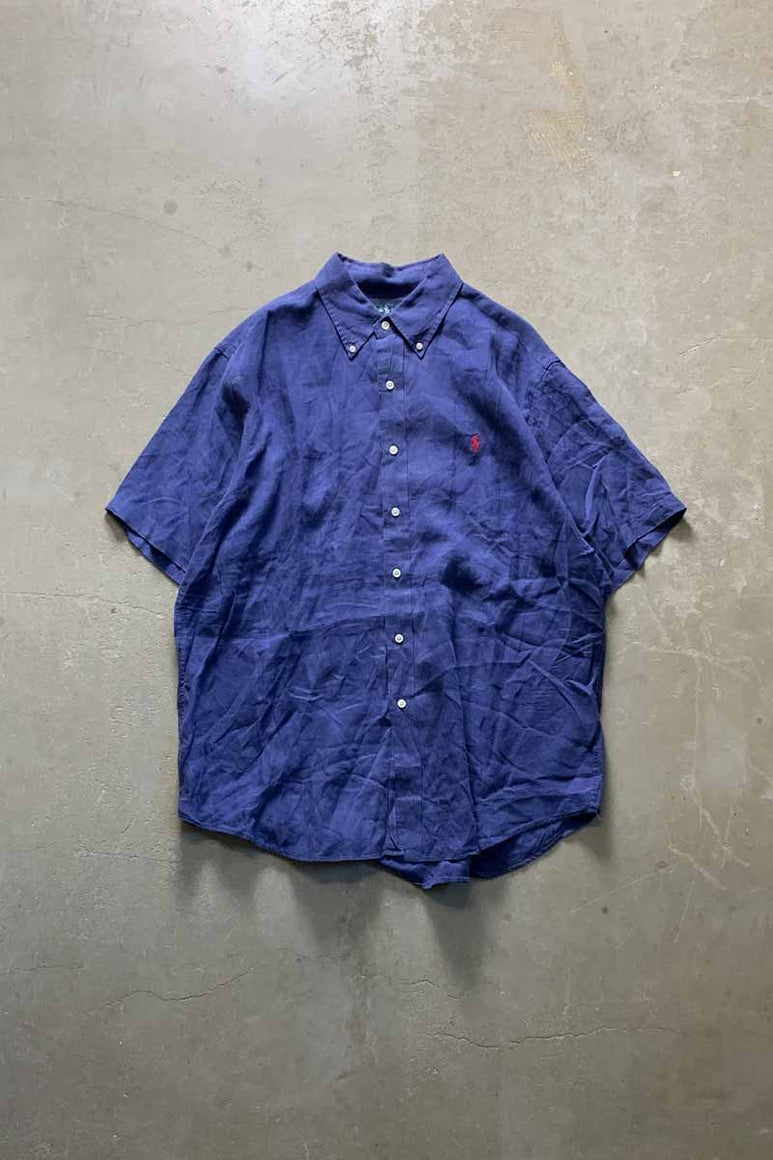 90'S S/S LINEN ONE POINT CLASSIC FIT SHIRT / NAVY [SIZE: XL USED]
