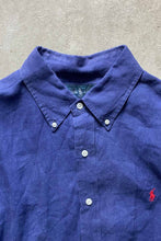 画像をギャラリービューアに読み込む, 90&#39;S S/S LINEN ONE POINT CLASSIC FIT SHIRT / NAVY [SIZE: XL USED]
