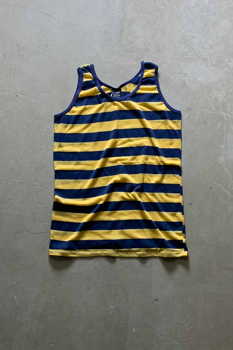 MADE IN USA 90'S BORDER TANK TOP / YELLOW / NAVY [SIZE: L USED]
