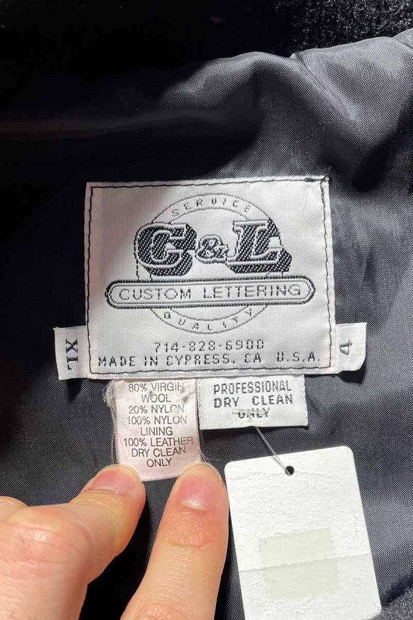 MADE IN USA 90'S WOOL LEATHER STADIUM JACKET/ BLACK [SIZE:XL USED]