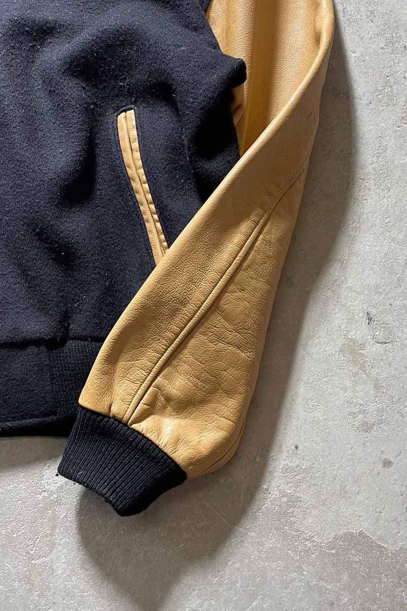 MADE IN USA 90'S WOOL LEATHER STADIUM JACKET/ BLACK [SIZE:XL USED]