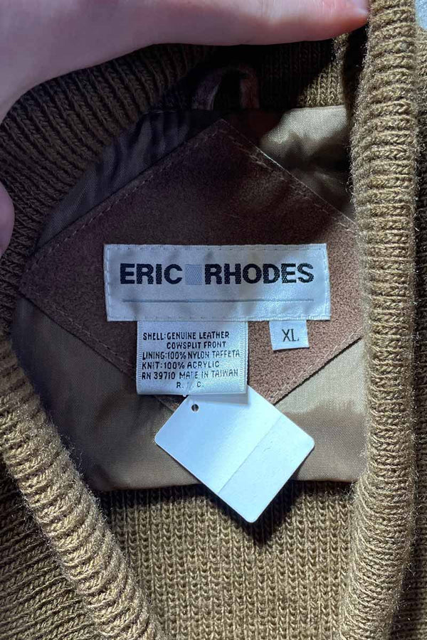 80'S SUEDE LEATHER ACRYLIC KNIT JACKET/ BROWN [SIZE:XL USED]