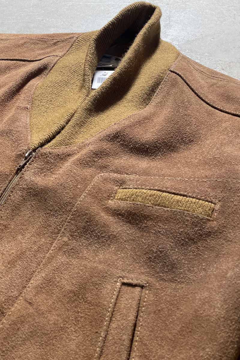 80'S SUEDE LEATHER ACRYLIC KNIT JACKET/ BROWN [SIZE:XL USED]