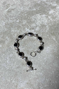 MADE IN MEXICO 925 SILVER T-BAR BRACELET W/ONYX [SIZE: ONE SIZE USED]