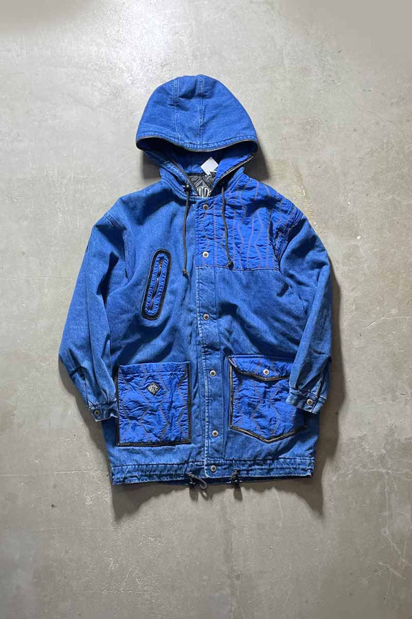 90'S DENIM NYLON ZIP UP HOODIE COAT W/QUILTING / INDIGO [SIZE:M USED]