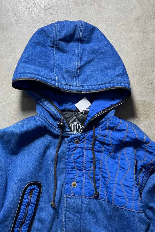 90'S DENIM NYLON ZIP UP HOODIE COAT W/QUILTING / INDIGO [SIZE:M USED]