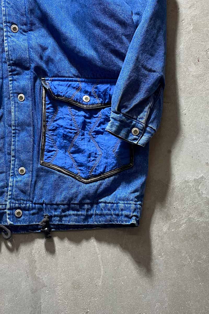 90'S DENIM NYLON ZIP UP HOODIE COAT W/QUILTING / INDIGO [SIZE:M USED]