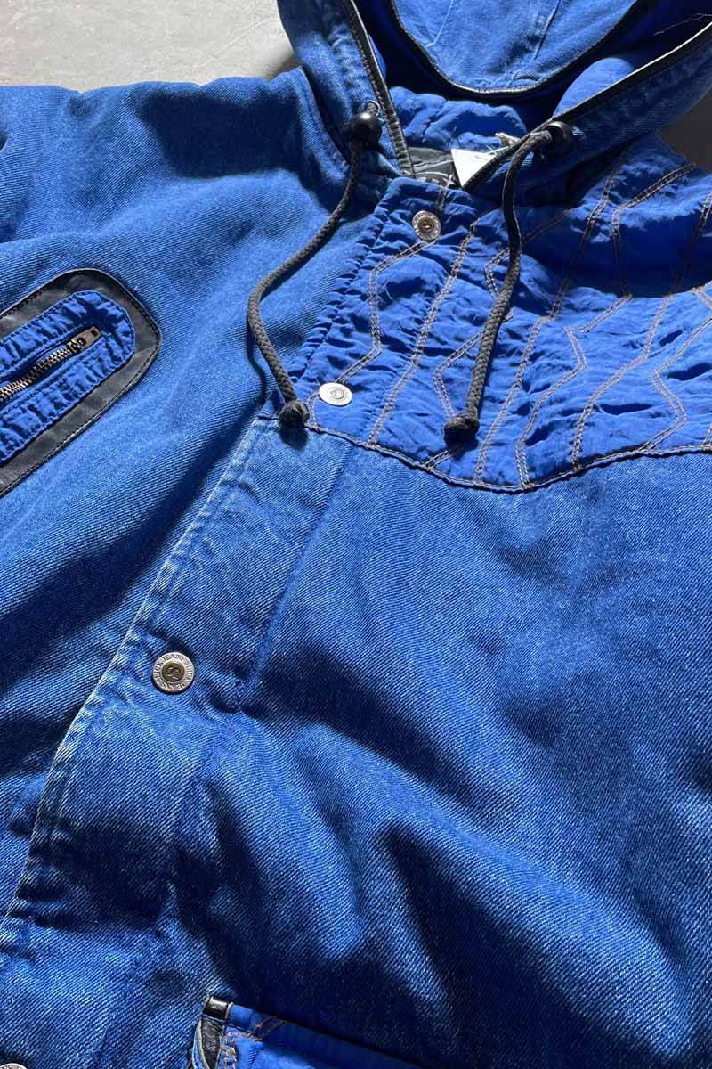 90'S DENIM NYLON ZIP UP HOODIE COAT W/QUILTING / INDIGO [SIZE:M USED]