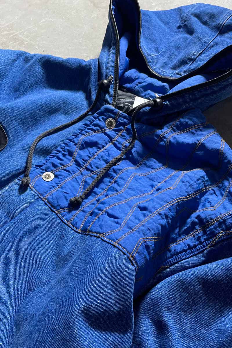 90'S DENIM NYLON ZIP UP HOODIE COAT W/QUILTING / INDIGO [SIZE:M USED]