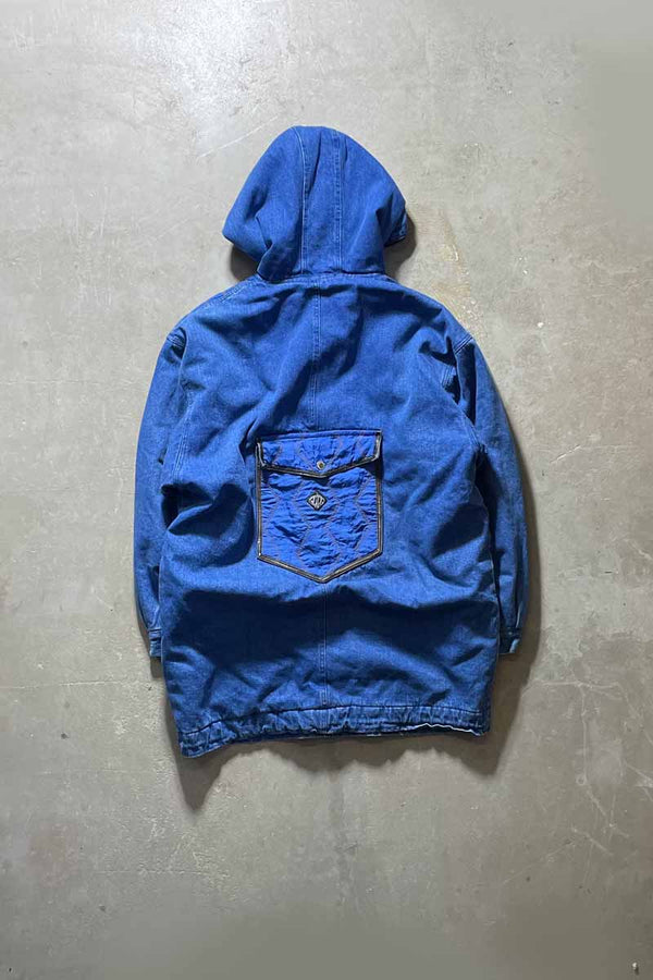 90'S DENIM NYLON ZIP UP HOODIE COAT W/QUILTING / INDIGO [SIZE:M USED]