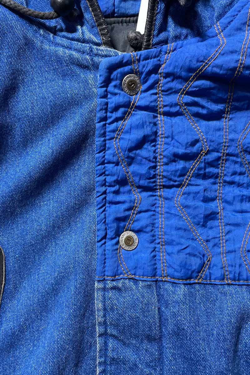 90'S DENIM NYLON ZIP UP HOODIE COAT W/QUILTING / INDIGO [SIZE:M USED]