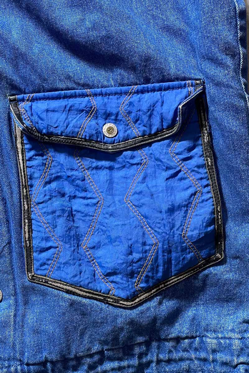 90'S DENIM NYLON ZIP UP HOODIE COAT W/QUILTING / INDIGO [SIZE:M USED]