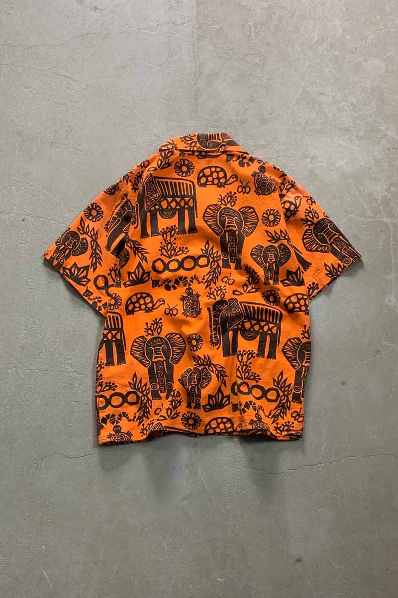 90'S S/S OPEN COLLAR NATIVE COTTON SHIRT / ORANGE [SIZE: M USED]