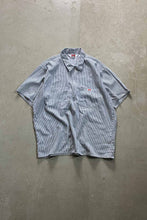 画像をギャラリービューアに読み込む, MADE IN USA 70&#39;S S/S HALF ZIP STRIPE WORK SHIRT / WHITE / NAVY [SIZE: XL USED]
