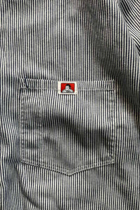 MADE IN USA 70'S S/S HALF ZIP STRIPE WORK SHIRT / WHITE / NAVY [SIZE: XL USED]