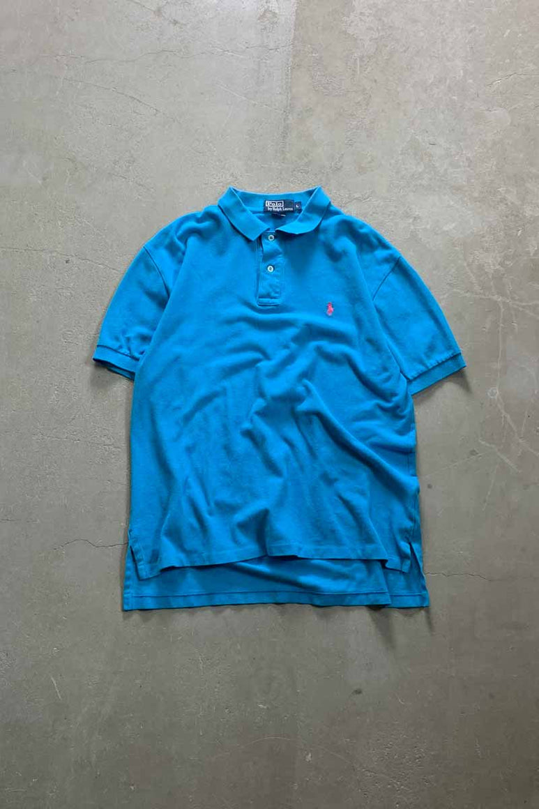 90'S S/S ONE POINT POLO SHIRT / TURQUOISE [SIZE: L USED]