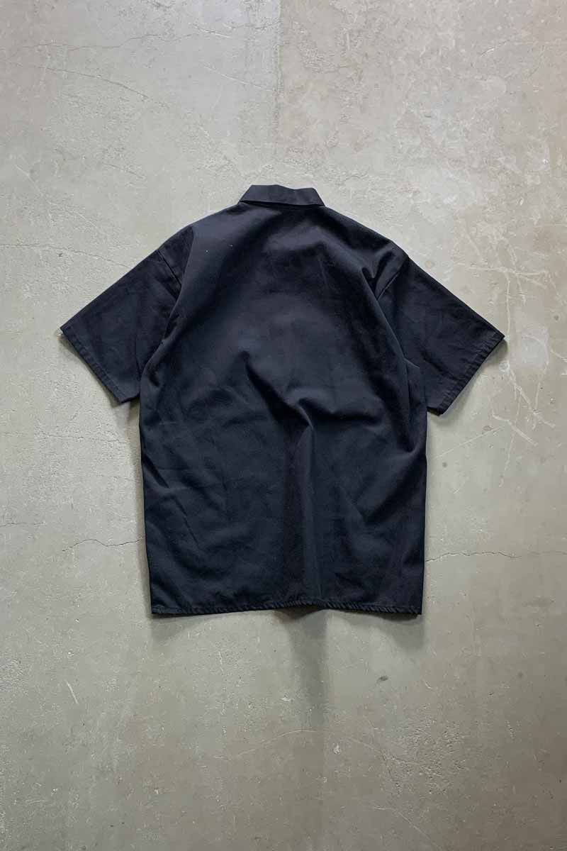 MADE IN USA 90'S S/S ONE POINT LOGO HALF-ZIP SHIRT / BLACK [SIZE: M USED]