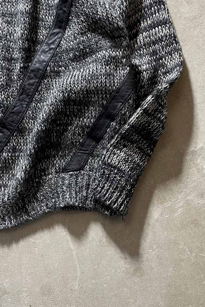 90'S LEATHER SWITCHING WOOL ACRYLIC KNIT SWEATER / BLACK [SIZE:M USED]