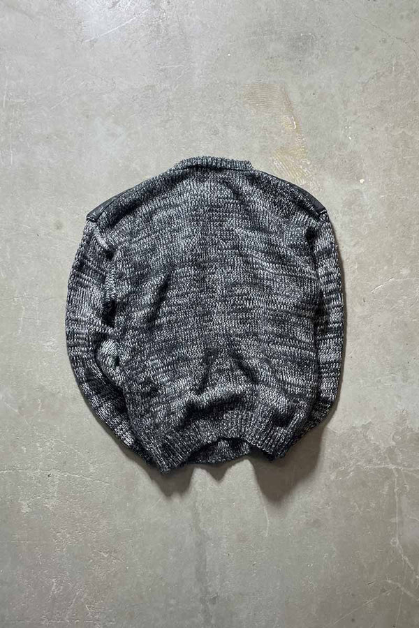90'S LEATHER SWITCHING WOOL ACRYLIC KNIT SWEATER / BLACK [SIZE:M USED]