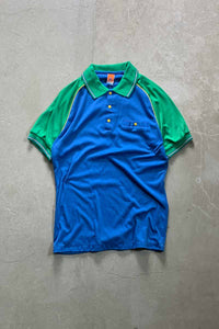 90'S S/S SWITCHING COLOR POLO SHIRT / BLUE / GREEN [SIZE: M DEADSTOCK/NOS]