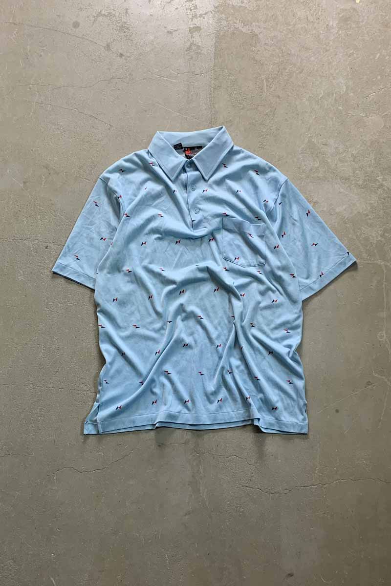 90'S S/S DESIGN POLO SHIRT / LIGHT BLUE [SIZE: XL USED]