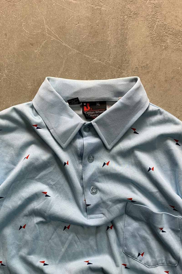 90'S S/S DESIGN POLO SHIRT / LIGHT BLUE [SIZE: XL USED]