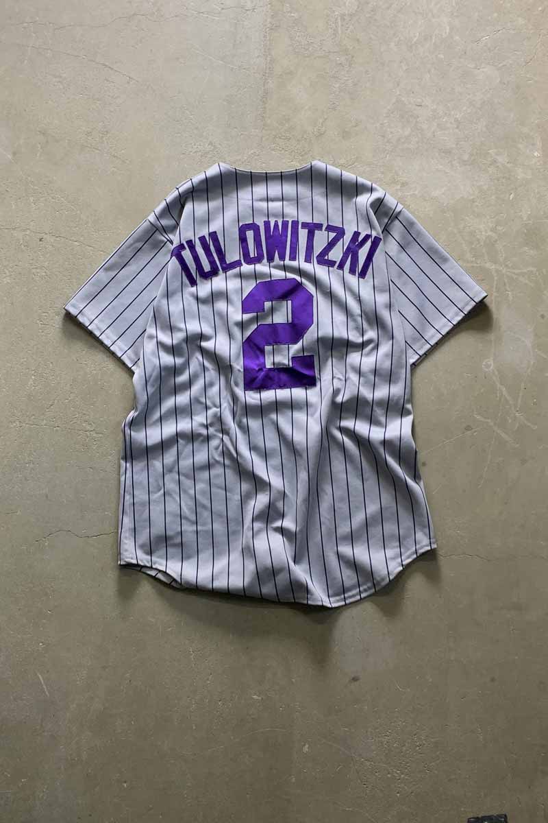 90'S MLB COLORADO 2 TULOWITZKI S/S BASEBALL SHIRT / GRAY [SIZE: M USED]
