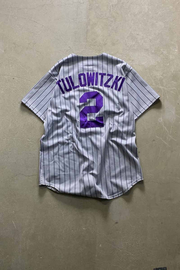 90'S MLB COLORADO 2 TULOWITZKI S/S BASEBALL SHIRT / GRAY [SIZE: M USED]