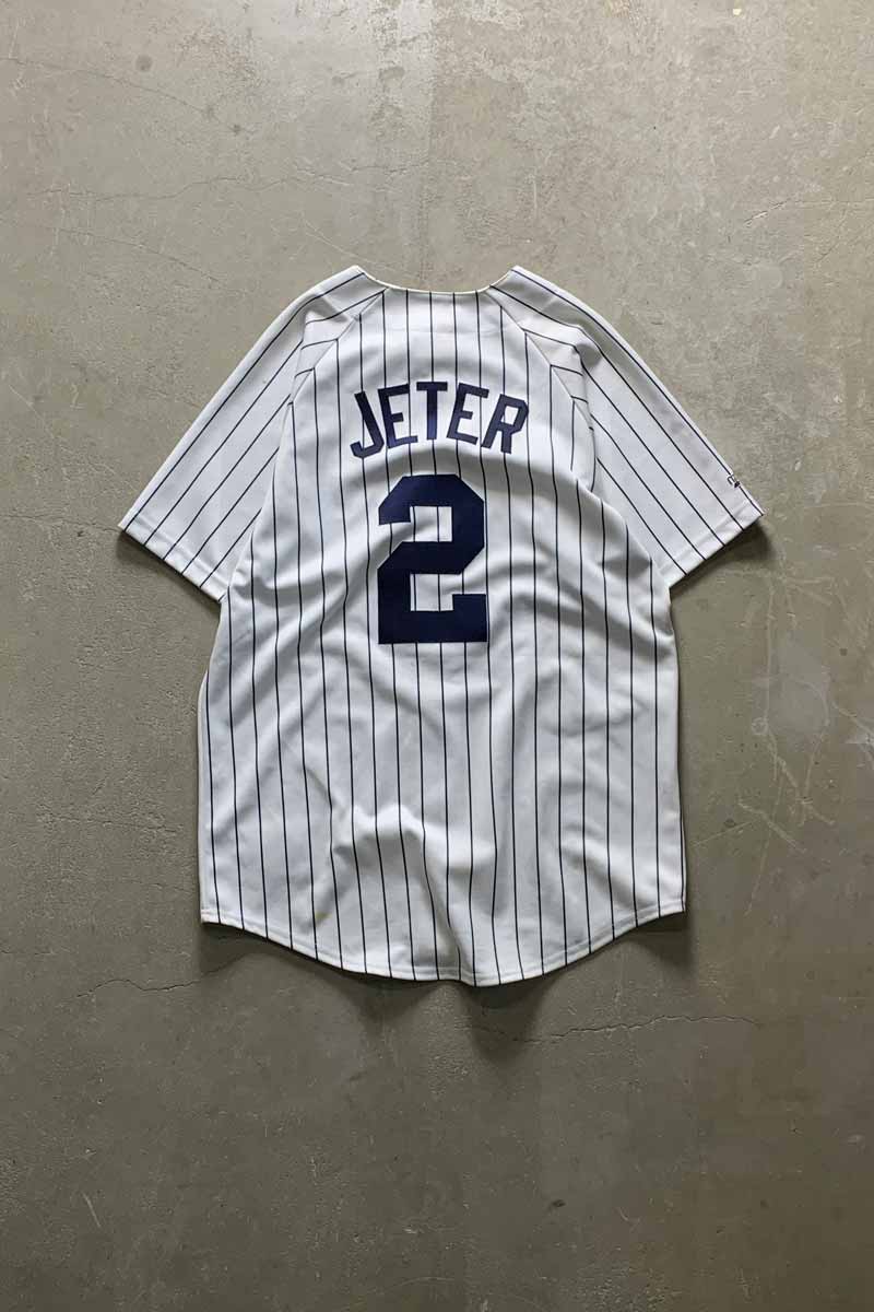 90'S S/S NY YANKEES 2 JETER BASEBALL GAME SHIRT / WHITE [SIZE: L USED]