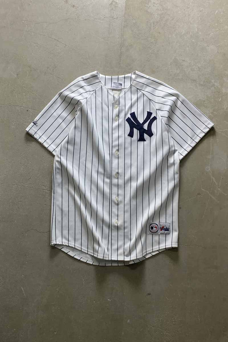 90'S S/S NY YANKEES 2 JETER BASEBALL GAME SHIRT / WHITE [SIZE: L USED]