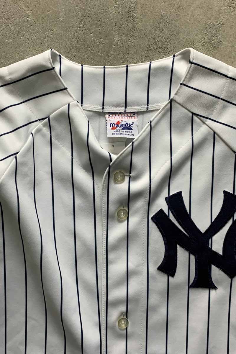90'S S/S NY YANKEES 2 JETER BASEBALL GAME SHIRT / WHITE [SIZE: L USED]