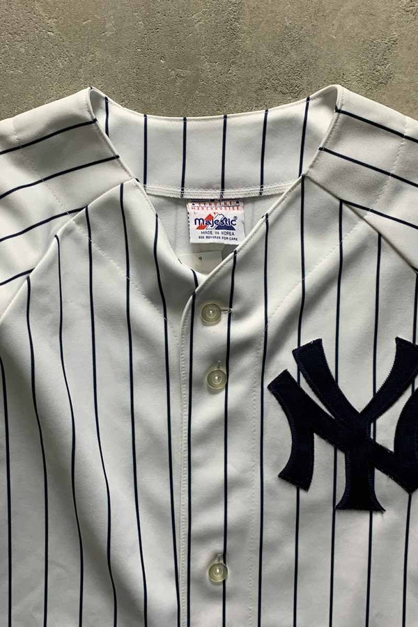 90'S S/S NY YANKEES 2 JETER BASEBALL GAME SHIRT / WHITE [SIZE: L USED]