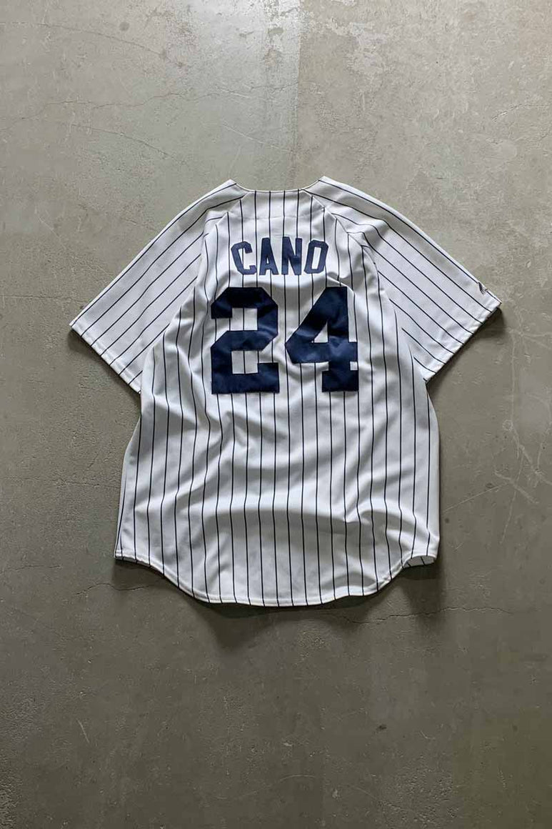 MADE IN USA 90'S S/S NY YANKEES KANO 24 BASEBALL GAME SHIRT / WHITE [SIZE: L USED]