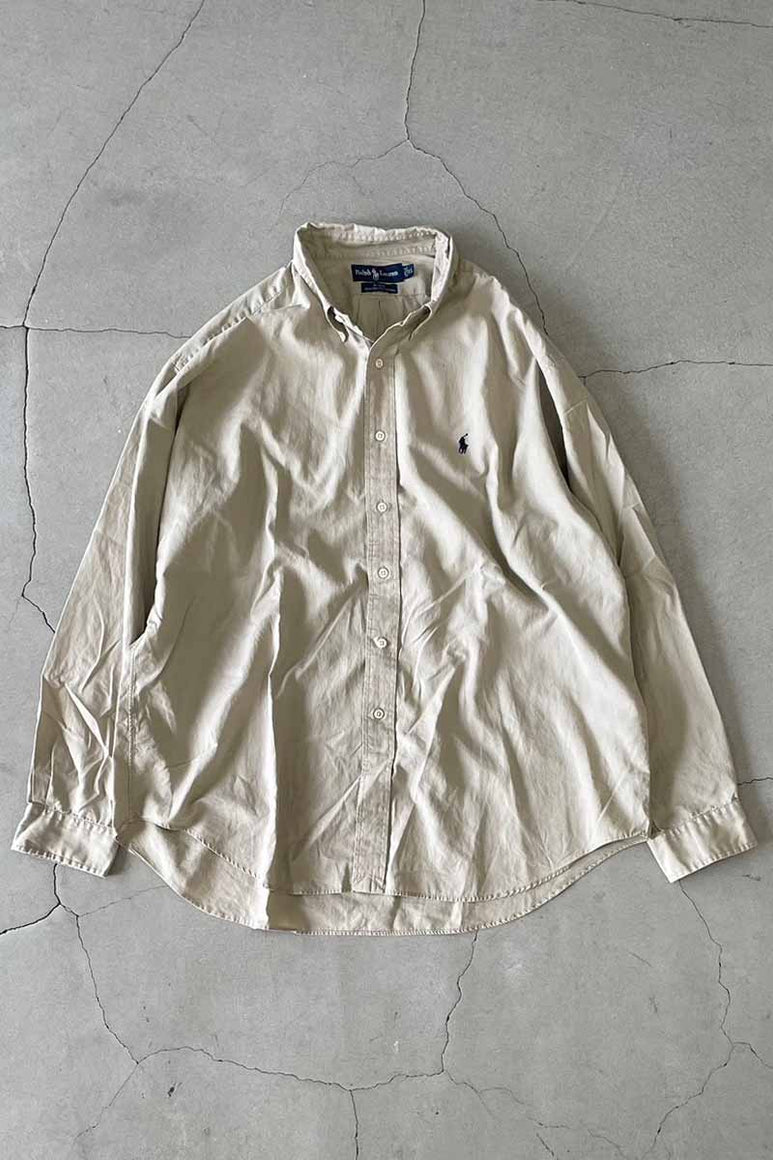 90'S L/S B.D TWO-PLY COTTON BLAKE SHIRT / BEIGE [SIZE: XL USED]
