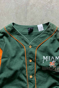 MADE IN USA 90'S MIAMI HURRICANES S/S BASEBALL SHIRT / GREEN / ORANGE [SIZE: L USED]