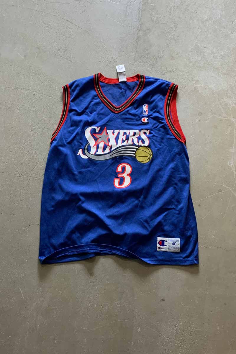 MADE IN MEXICO 96-06'S 3 IVERSON NBA SIXERS BASKETBALL GAME SHIRT / BLUE [SIZE: M USED]