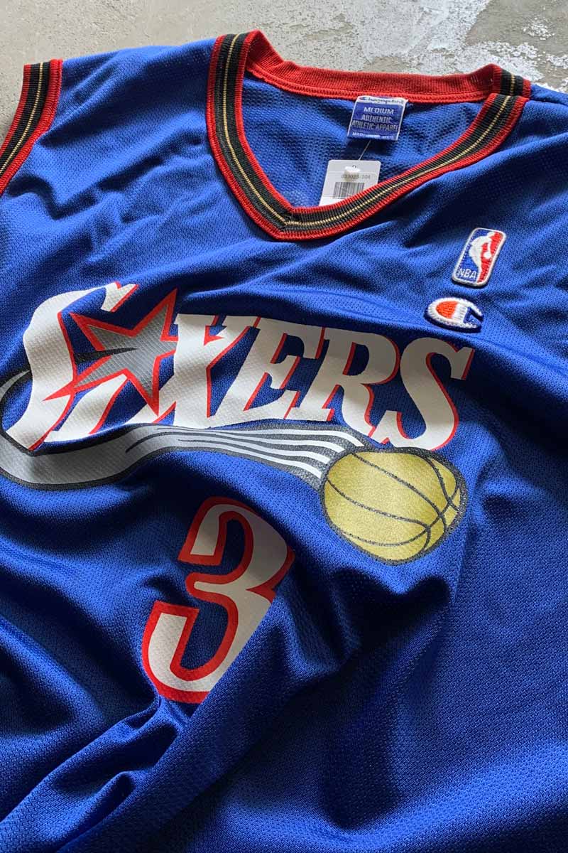 MADE IN MEXICO 96-06'S 3 IVERSON NBA SIXERS BASKETBALL GAME SHIRT / BLUE [SIZE: M USED]