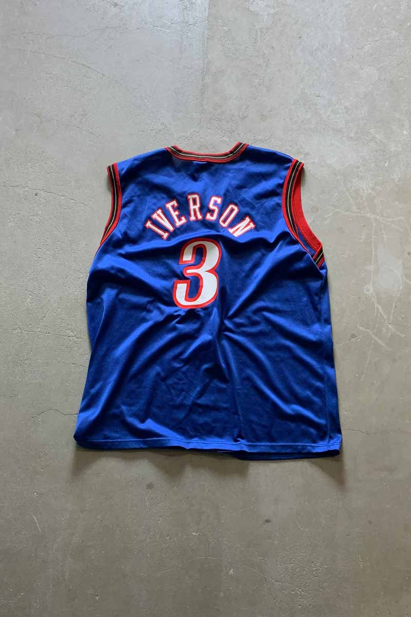 MADE IN MEXICO 96-06'S 3 IVERSON NBA SIXERS BASKETBALL GAME SHIRT / BLUE [SIZE: M USED]