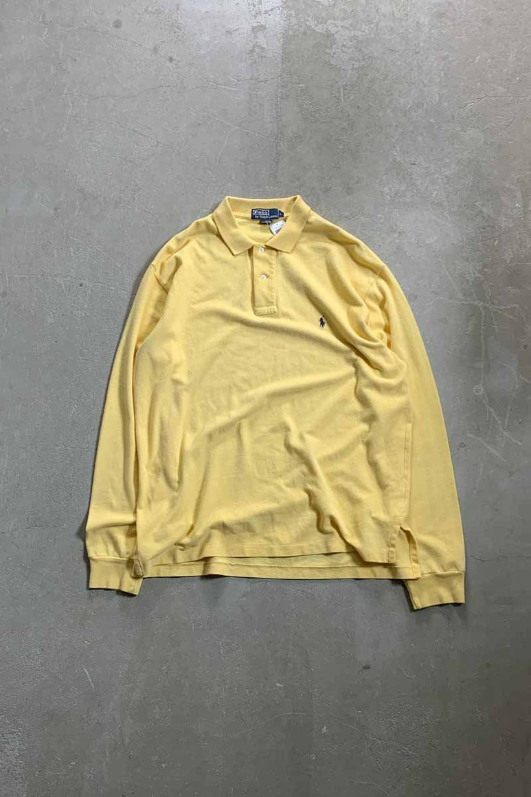 90'S L/S ONE POINT POLO SHIRT / YELLOW [SIZE: L USED]