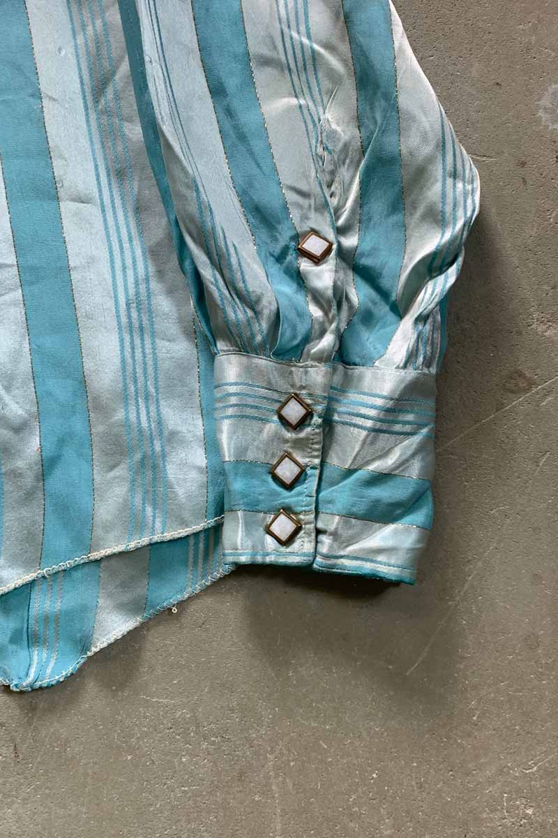 70'S L/S MULTI STRIPE WESTERN SHIRT / BLUE [SIZE: M USED]