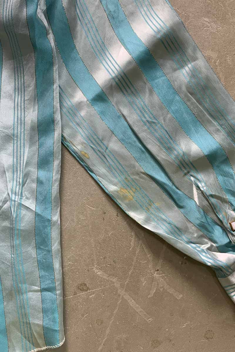 70'S L/S MULTI STRIPE WESTERN SHIRT / BLUE [SIZE: M USED]